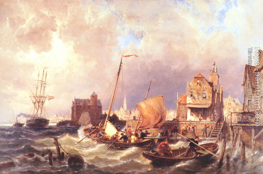 Pieter Christian Dommerson : Shipping before a Dutch Harbour Town